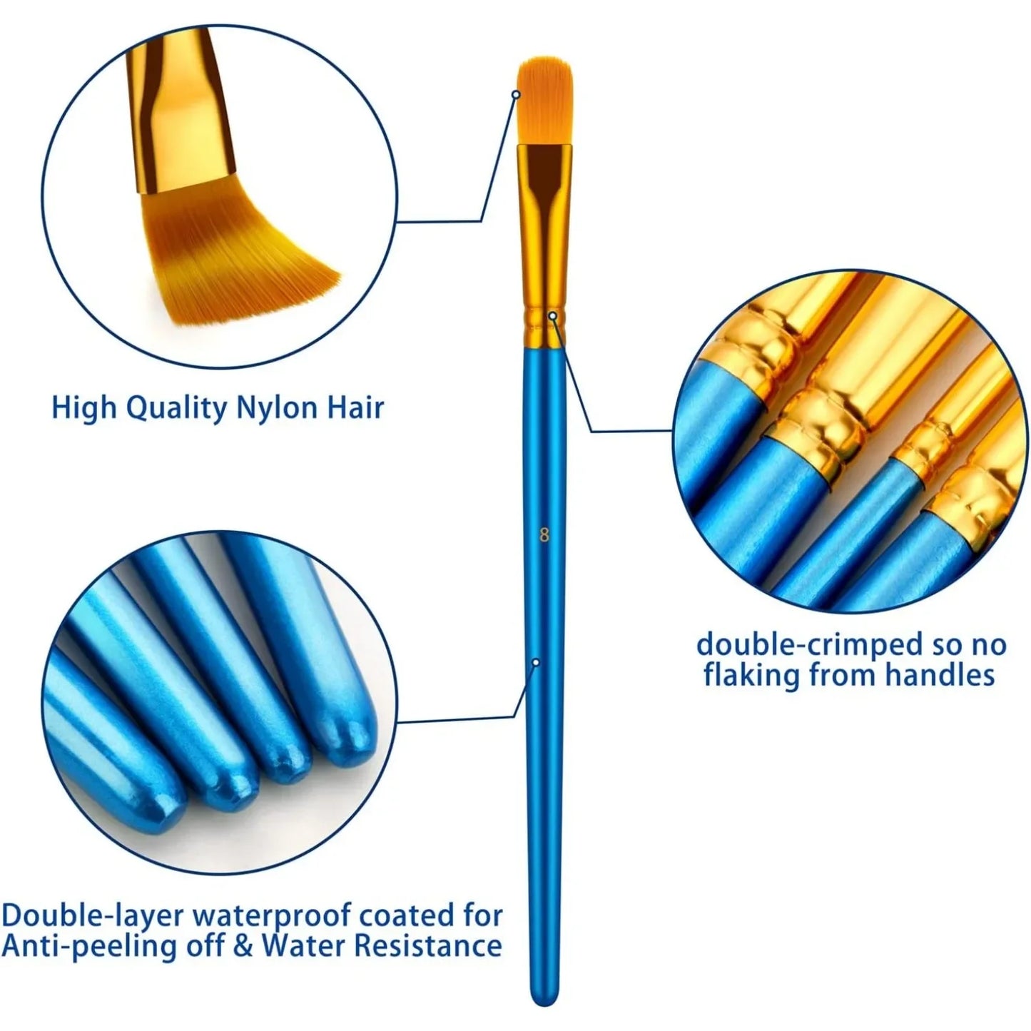 20 Oil Watercolor Acrylic Paint Brushes