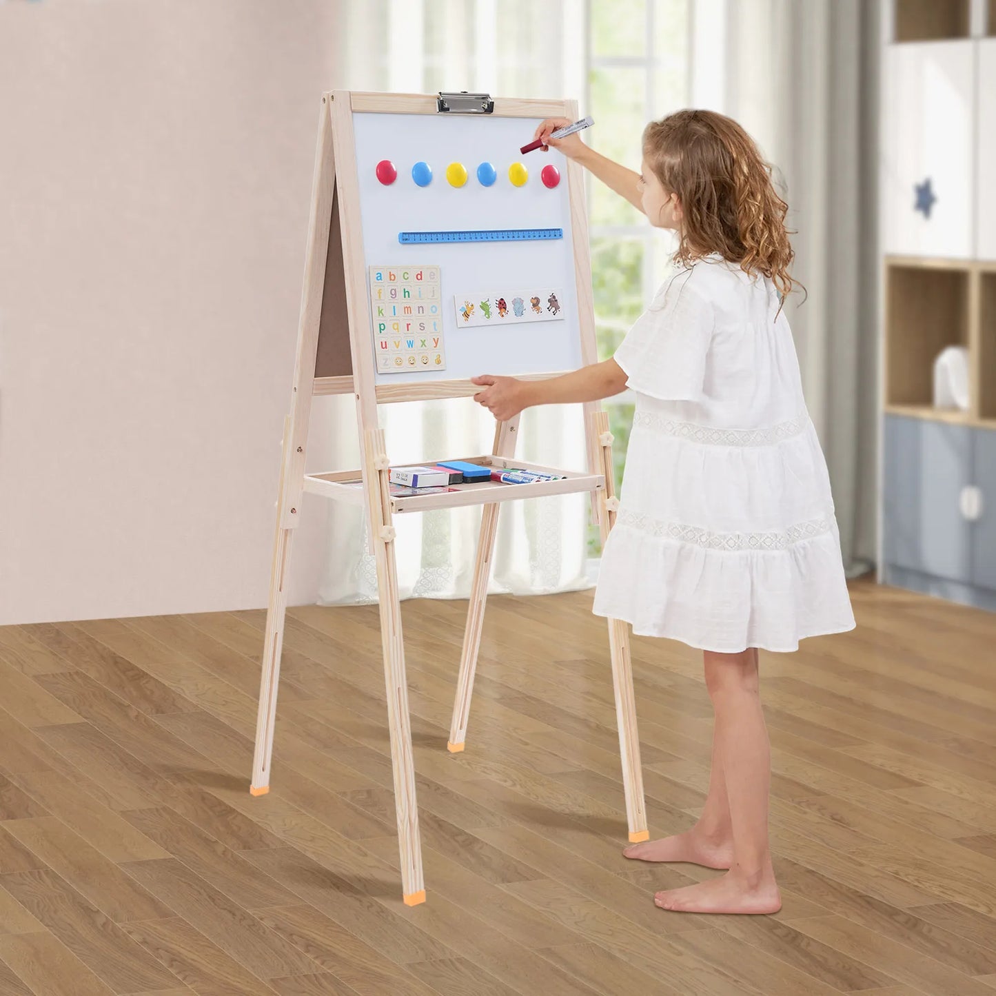 Kids Art Easel Stand Adjustable Wood All-in-One