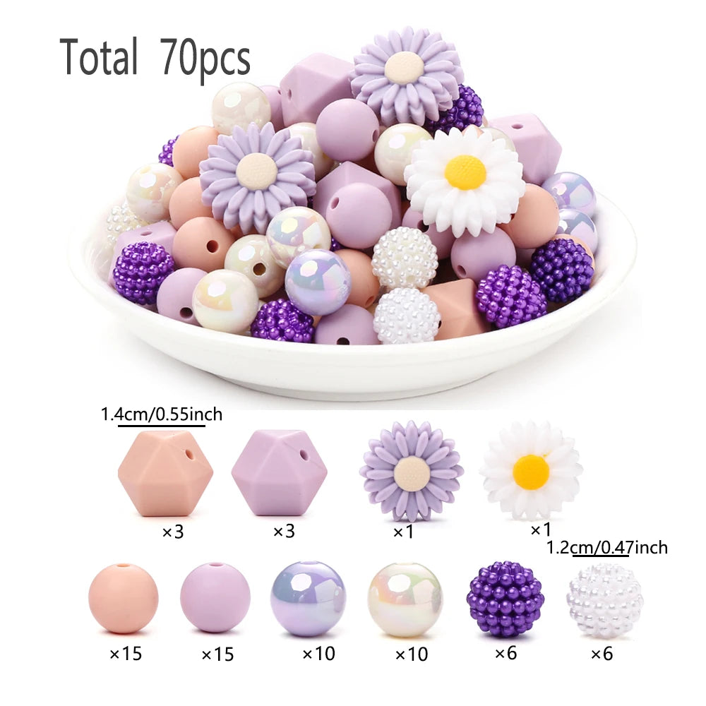 70Pcs Little Daisy Silicone Beads