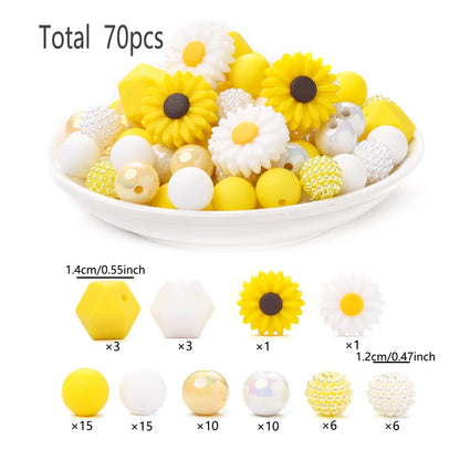 70Pcs Little Daisy Silicone Beads