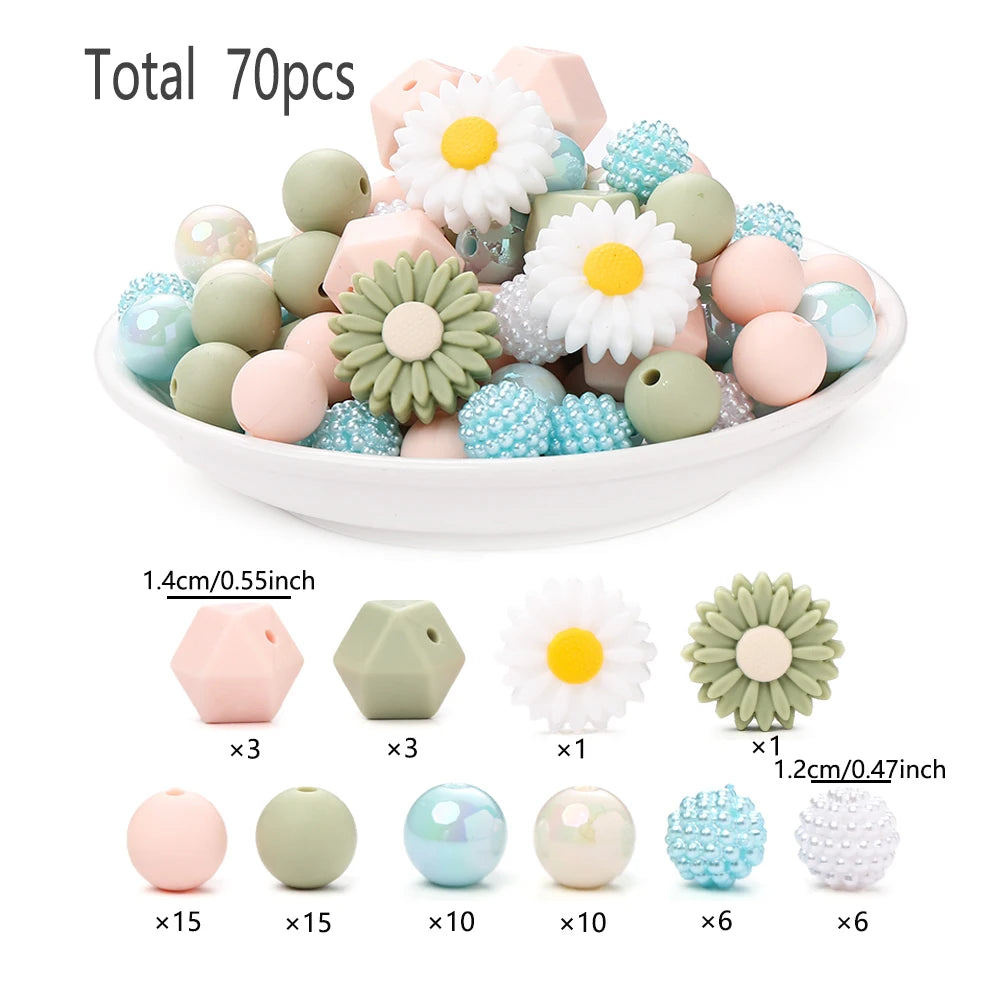 70Pcs Little Daisy Silicone Beads