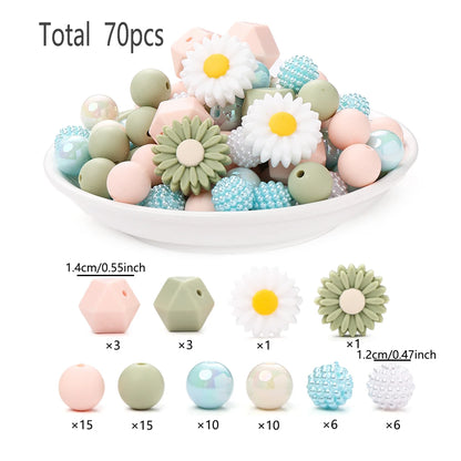 70Pcs Little Daisy Silicone Beads