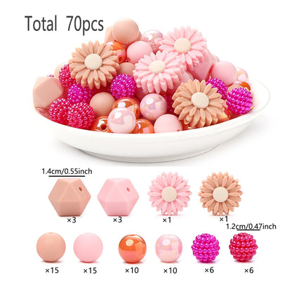 70Pcs Little Daisy Silicone Beads