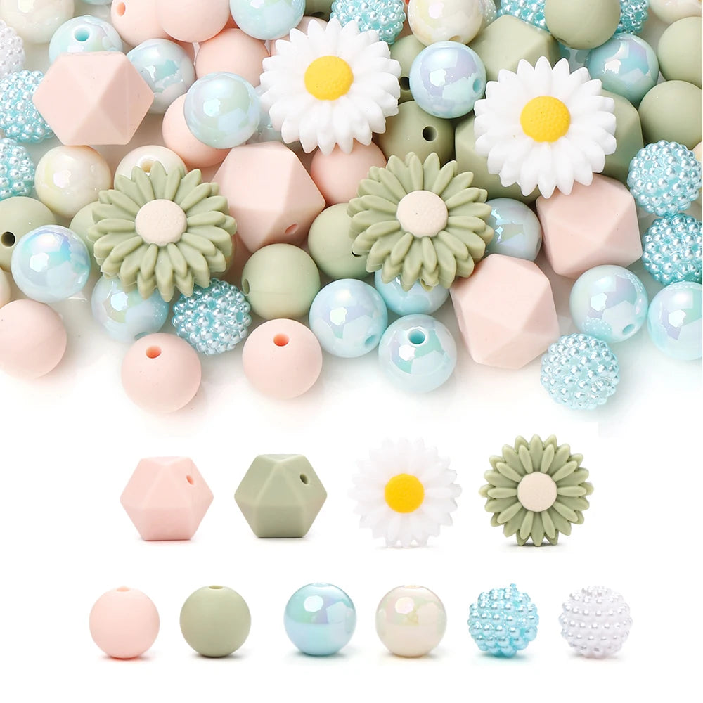 70Pcs Little Daisy Silicone Beads