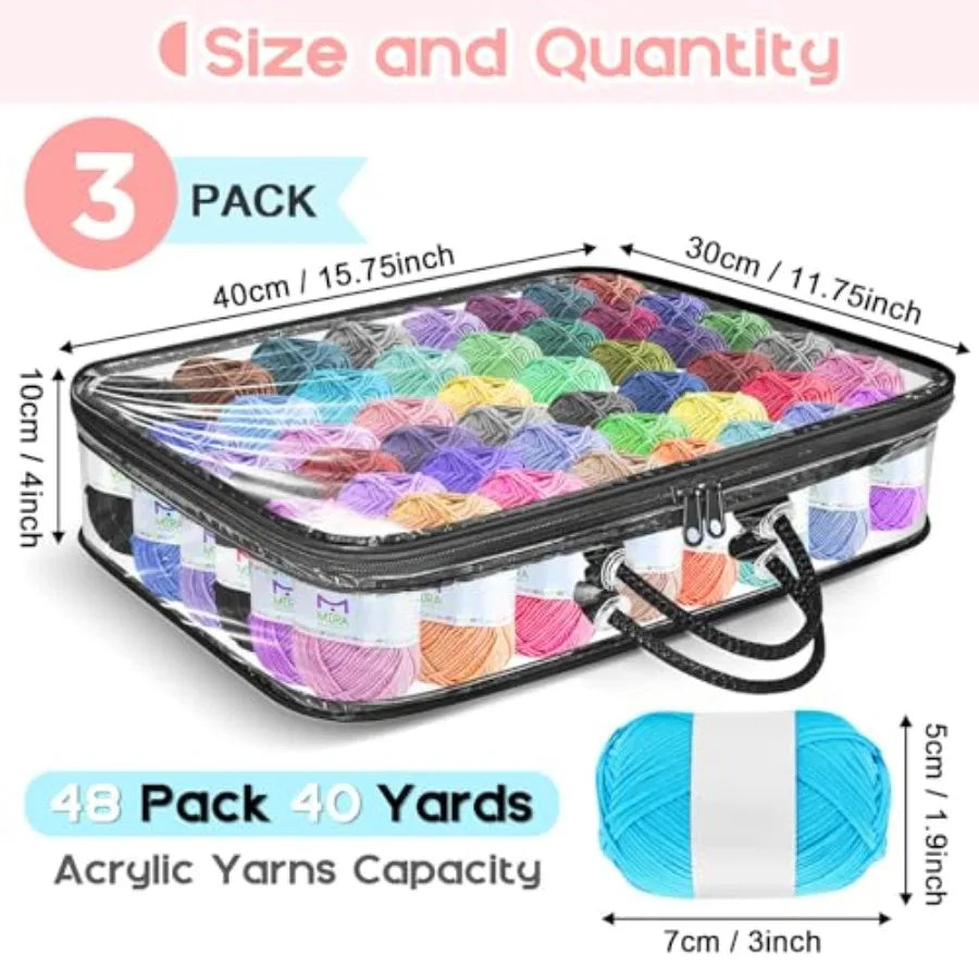 3Pack Clear Yarn Storage Bags for Crafters 12x16x4