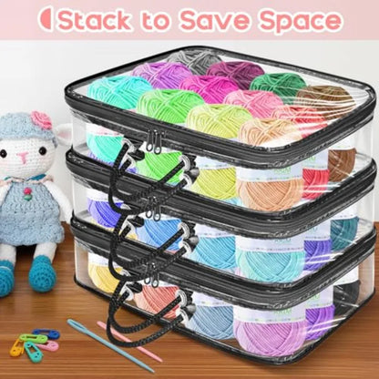 3Pack Clear Yarn Storage Bags for Crafters 12x16x4